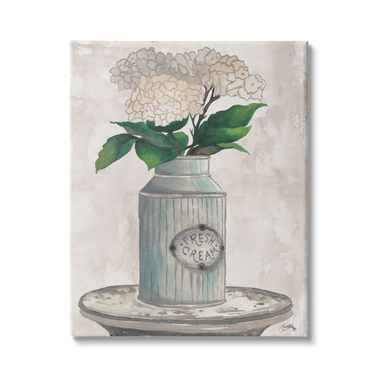 Stupell Industries White Hydrangea Flowers Fresh Cream Country Tin Painting Canvas Wall Art